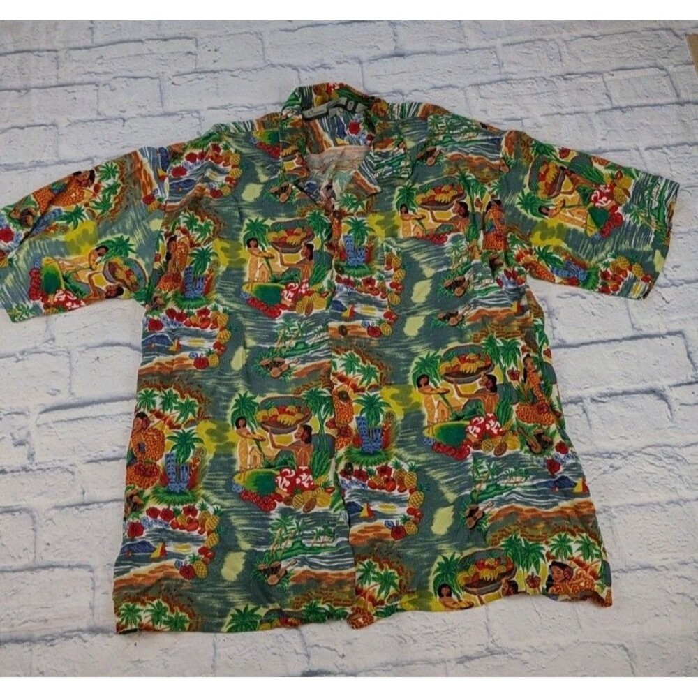 VTG Ocean Current Men's Hawaiian Shirt Size XL Hula Girl Button Up Beach Travel